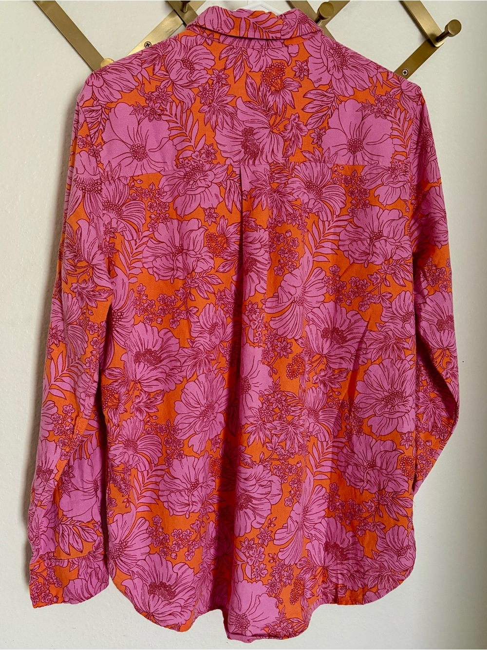 Universal Thread Pink & Orange Floral Button Down Linen Shirt - Picture 2 of 5